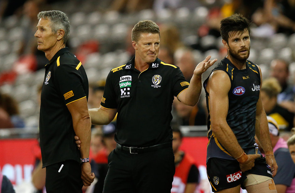 AFL 2016 NAB Challenge - Richmond v Port Adelaide Damien Hardwick spent much of the last quarter on the bench calling players from the field - ${keywords}